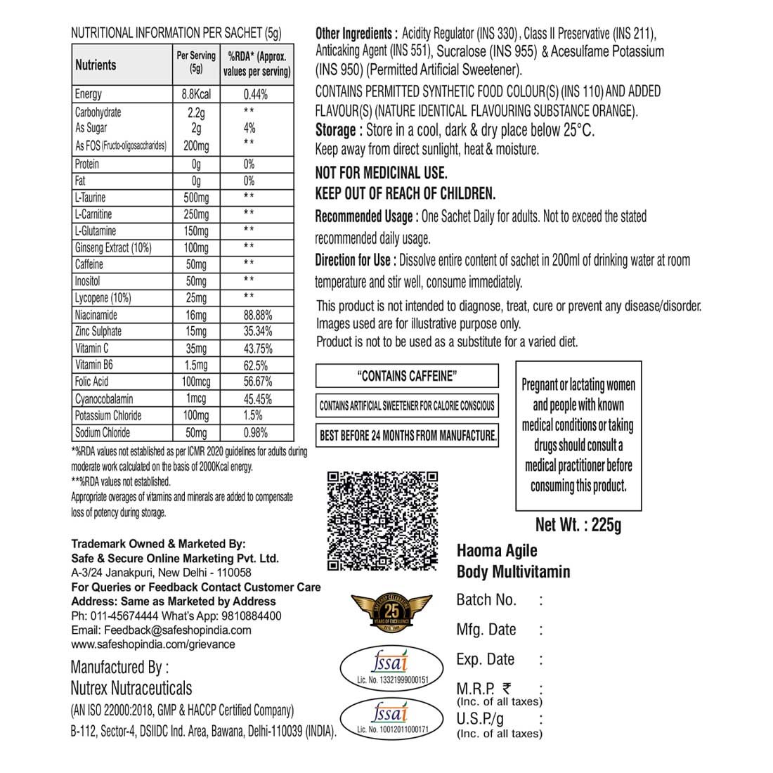 Haoma Agile Body Multivitamin Pack Of 45 Sachets - Image 3